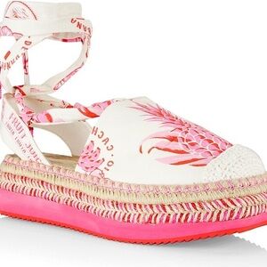 FARM RIO Pink Fruit Juice Lace Up Ankle Tie Espadrille Flats